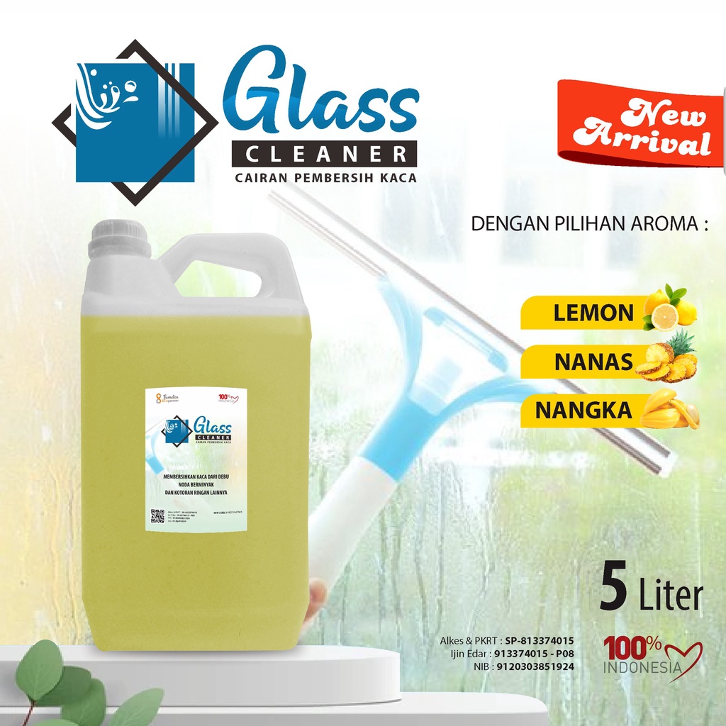 Cairan Pembersih Kaca Glass Cleaner Aroma Segar Kemasan 5 Liter Jerigen  + Bubble Wrap