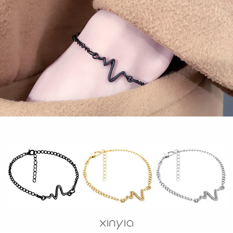 【READY STOCK】Gelang Rantai Unisex Gelang Rantai Adjustable Simple Model Elektrokardiogram Untuk Pria/Wanita/Pasangan  Jantung Casual