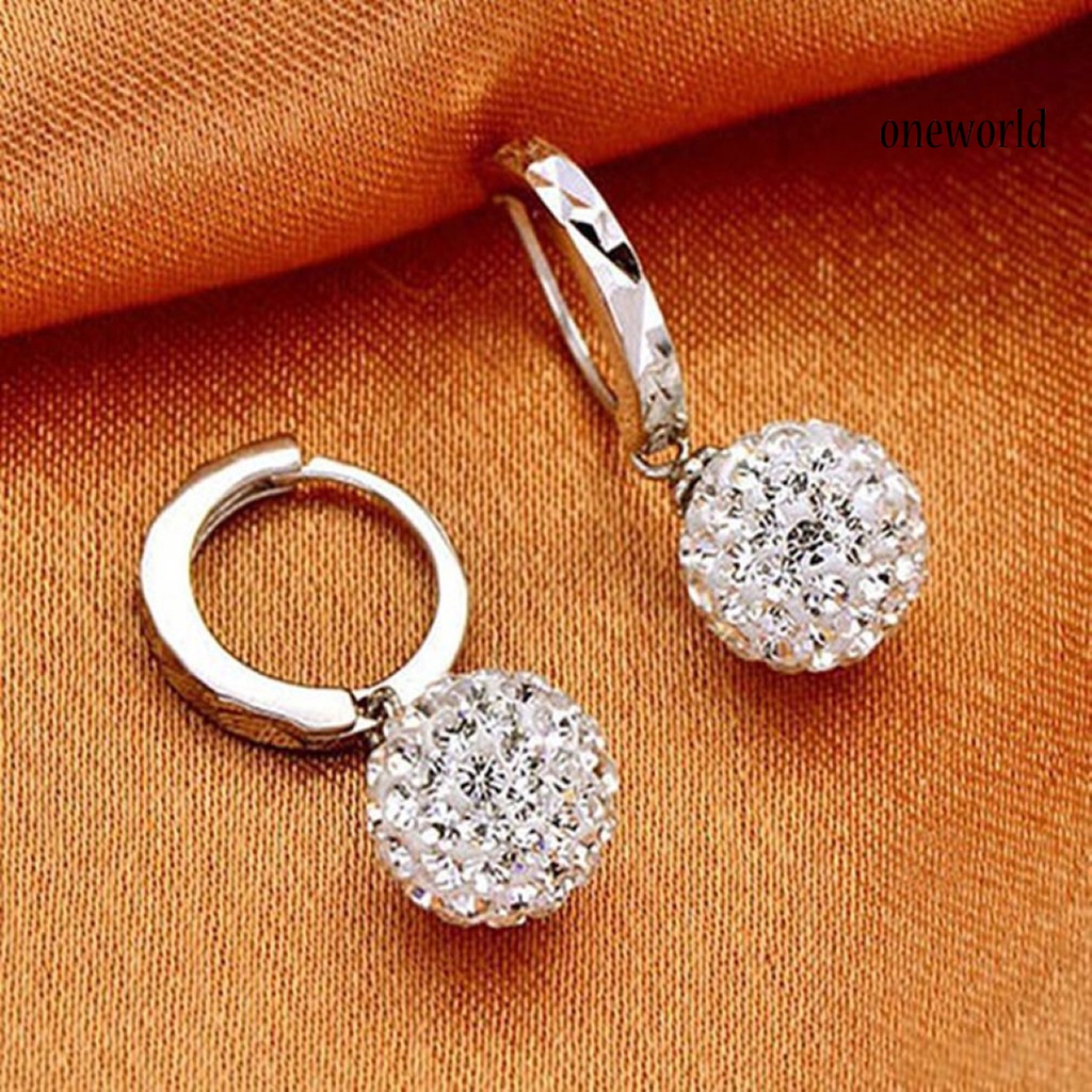 OW@ Earrings Rhinestones Inlaid Exquisite Metal Round Ball Dangle Huggie Earrings for Party