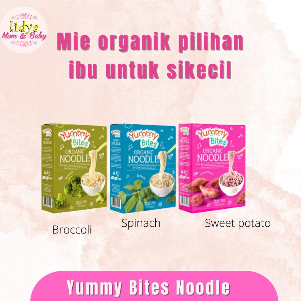 Yummy Bites Organic Noodle Baby 7+ Bulan Mi Organik Untuk MPASI baby Halal  By Lidyamomnbaby