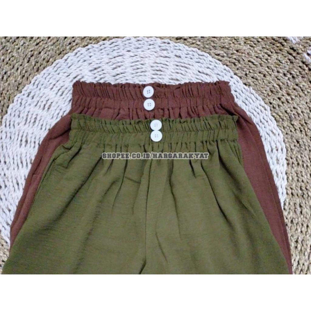 Kulot Highwaist Kancing Dua Bahan Airflow Crinkle | Outfit OOTD Korea