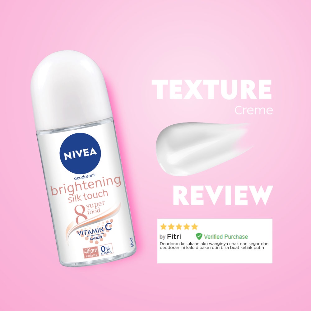 NIVEA Deodorant Roll On Brightening Silk Touch 50ml - Mencerahkan &amp; kulit ketiak halus seperti sutra