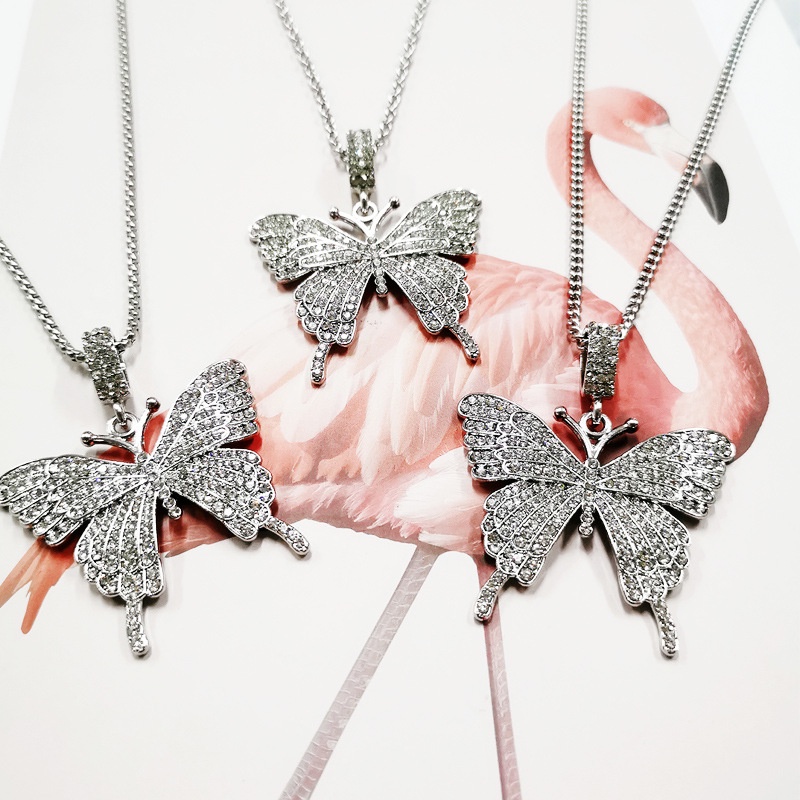 Korea online merah butterfly liontin kalung penuh diamond micro berlian imitasi fashion sweter ranta