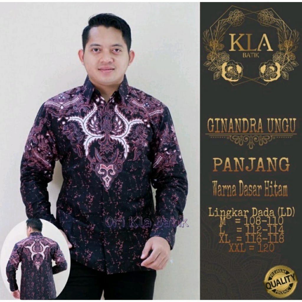 Kemeja Batik Solo Pria Lapis Furing PREMIUM Dewasa Lengan Panjang Pendek Motif GINANDRA UNGU LILAC