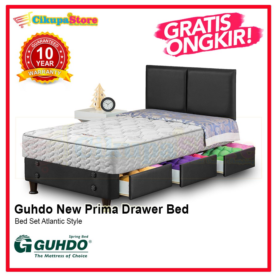 Springbed Guhdo New Prima Drawer Bed HB Atlantic BED SET (Kasur Divan Laci Sandaran) Shopee