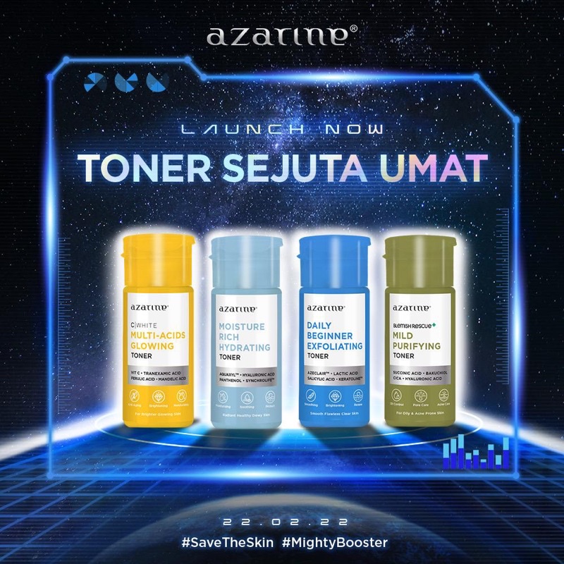 AZARINE Toner All Series Indonesia / Multi Acids Glowing Moisture Rich Hydrating Daily Beginner Exfoliating Mild Purifying / C White Blemish Rescue Easy / Facial Wash Essence Serum Ampoule Day Night Eye Cream Sunscreen Mask Masker Lip Nail Hair Acne Face