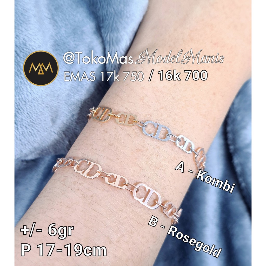 Gelang "CD" fashion TERBARU emas rosegold kombinasi 700/750 kadar 16k/17k