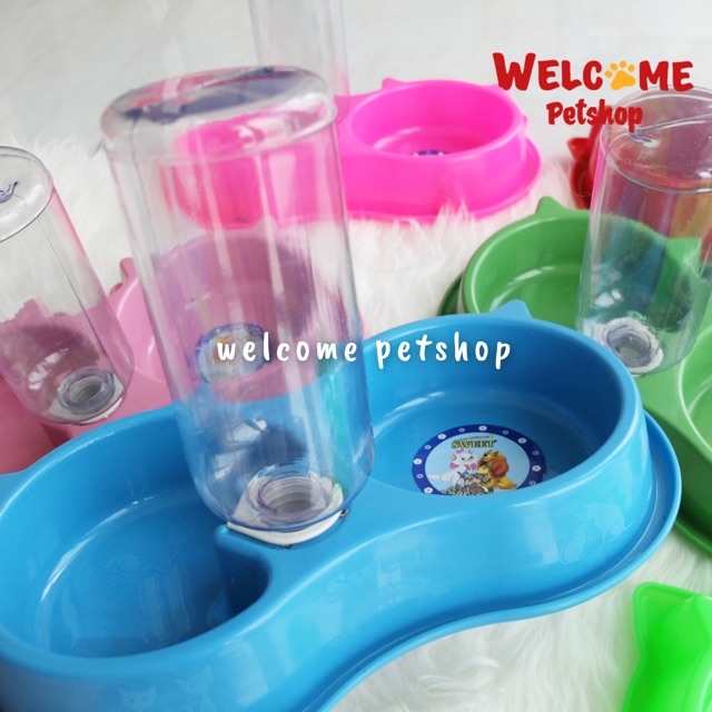 TEMPAT MAKAN KUCING ANJING ANTI SEMUT ANTI SLIP + BOTOL / Auto Refill (PLATE DOUBLE JUMBO + BOTOL)