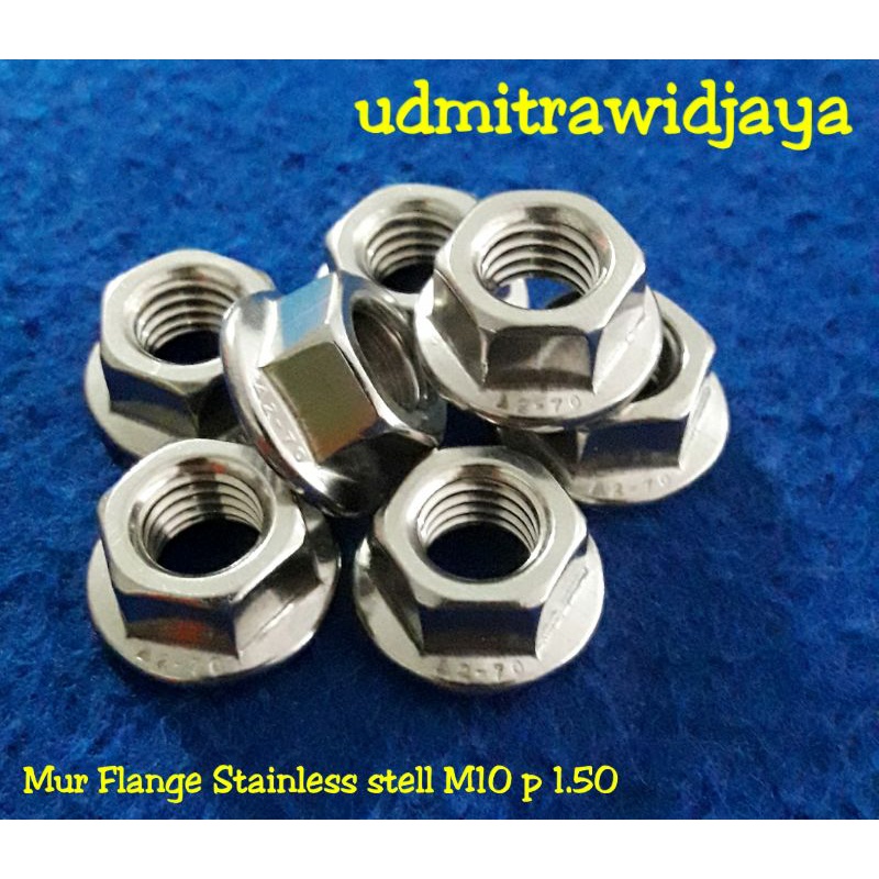 Mur Flange Stainless stell M10 p1.25 mur topi kunci 14 / 15 ss mur ring baut mur flange 10mm M10x1.25 SS bahan mur probolt baut 14an dratt halus