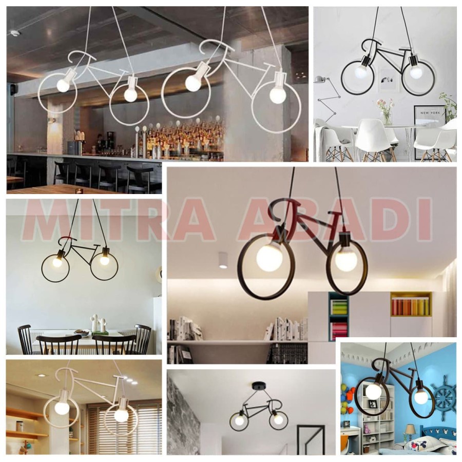 Kap Lampu Gantung Sepeda / Nordic Iron Bike Vintage Chandelier Edison