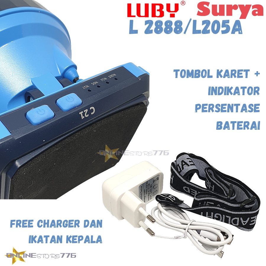 SENTER KEPALA SURYA 205A / 206A / LUBY L2888 / HEADLAMP LUBY L2888  / L2888 / L-2888 / RECHARGEABLE