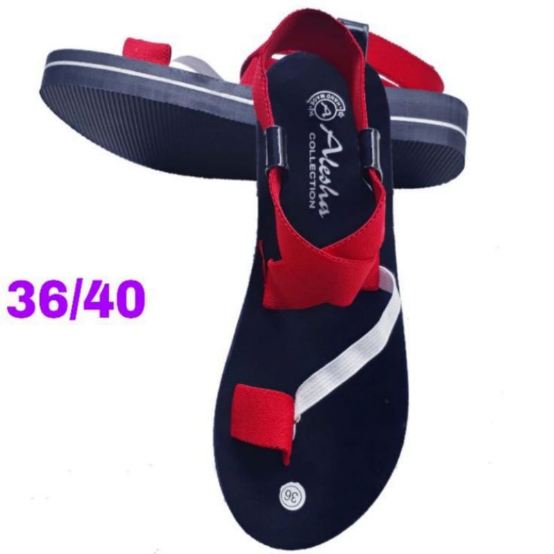 Sandal Wedges Wanita Tali Karet Jempol Lis Putih