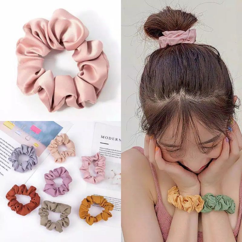 Ikat Rambut Ponytail Elastis Warna-Warni Gaya Korea Wanita Scrunchie / Cepol Rambut Aksesoris Rambut