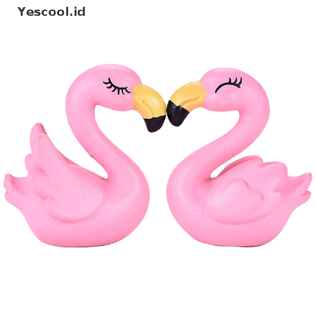 1 Pasang Miniatur Flamingo Bahan Resin Untuk Bonsai