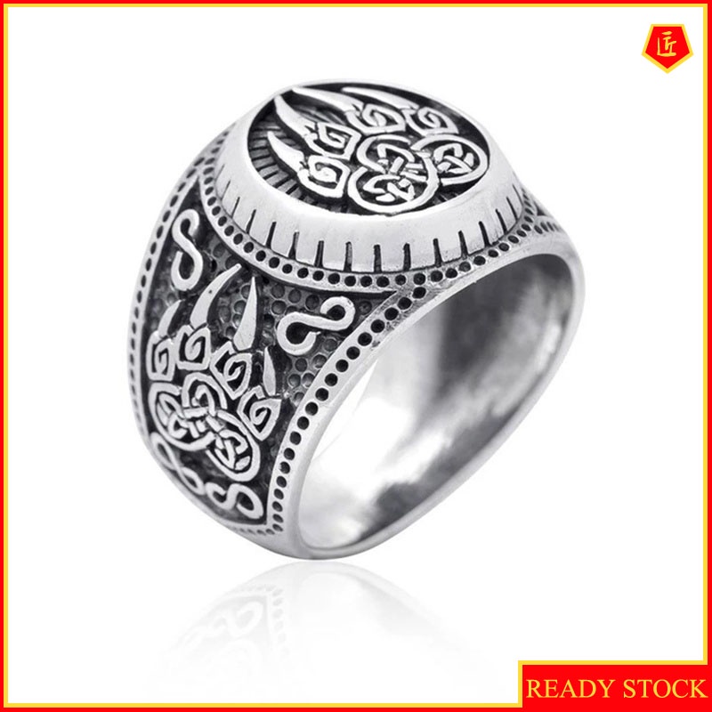 [Ready Stock]Retro 925 Silver Creative Viking Printing Ring