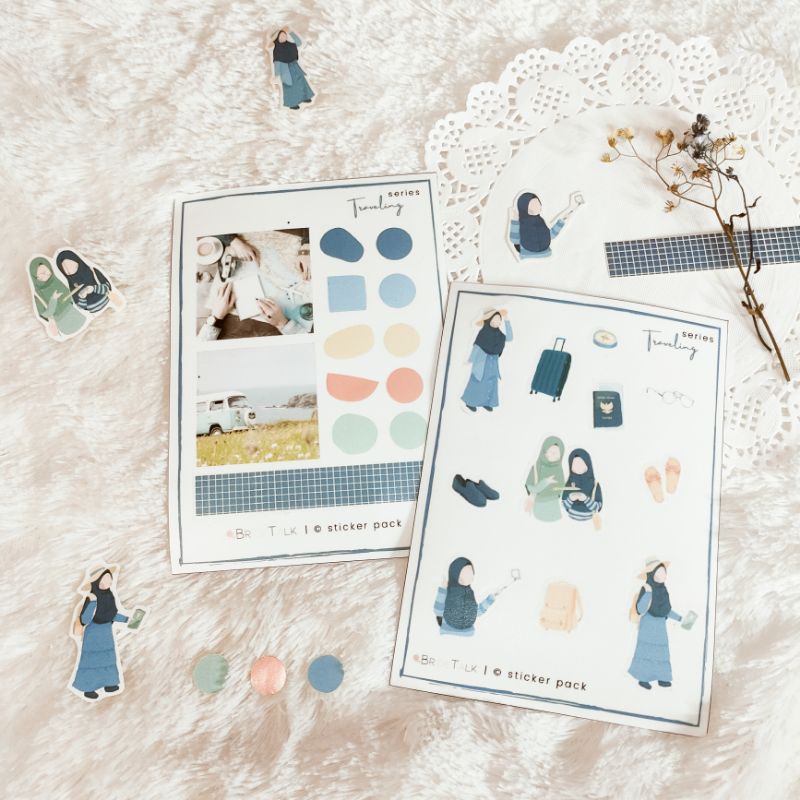 

Sticker Aesthetic Biru / Sticker Hijab / Sticker Muslimah Faceless / BuJo Journaling Scrapbook