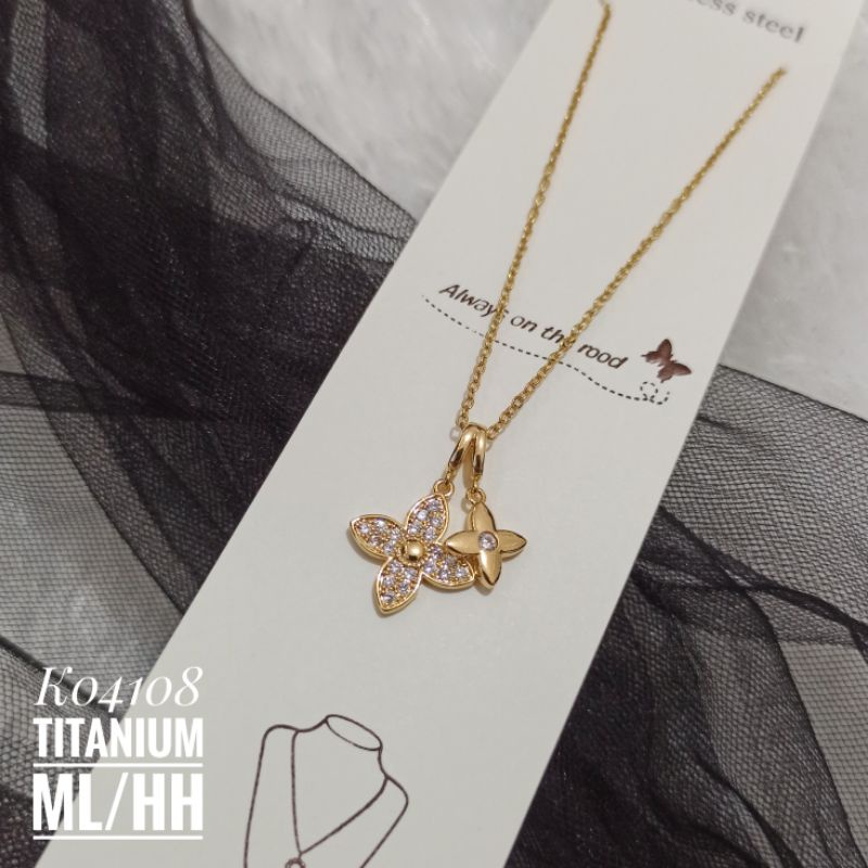 Kalung Titanium double flower gold K04108