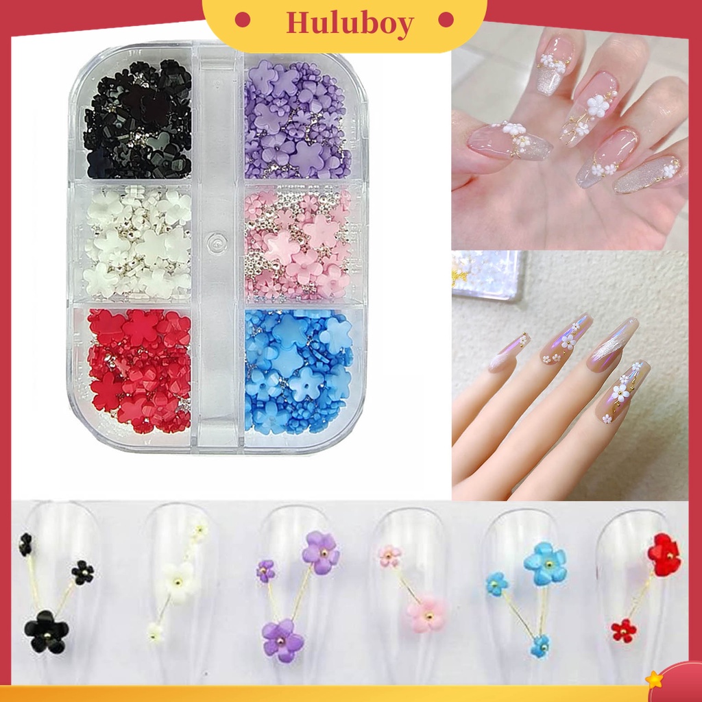 Huluboy Huluboy♡ Charms Bola Baja Bentuk Bunga 3D Ukuran Campur Untuk Dekorasi Nail Art