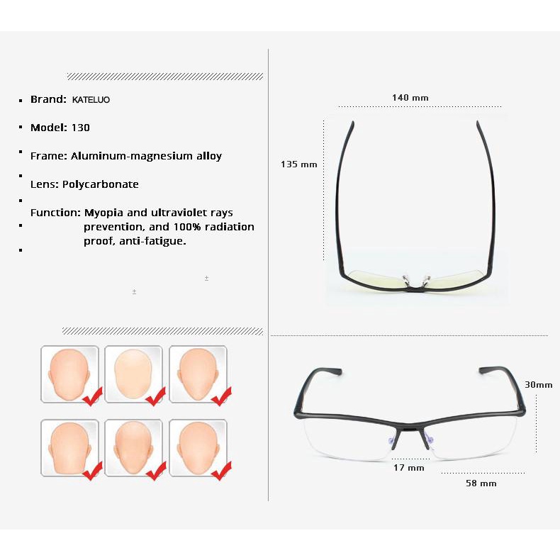 Kacamata Komputer Aluminium Anti Radiasi Frame Ringan Korean Fashion Style- Free Kotak Hardcase Original 130