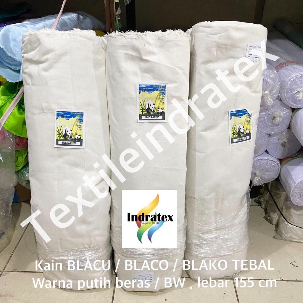 ( per 1 roll ) Kain BLACU BELACU TEBAL putih polos lebar 155 cm CALICO FABRIC bahan sulam waxing saring kopi tote goodie bag tirai hordeng kanvas lukis CRAFT embroidery