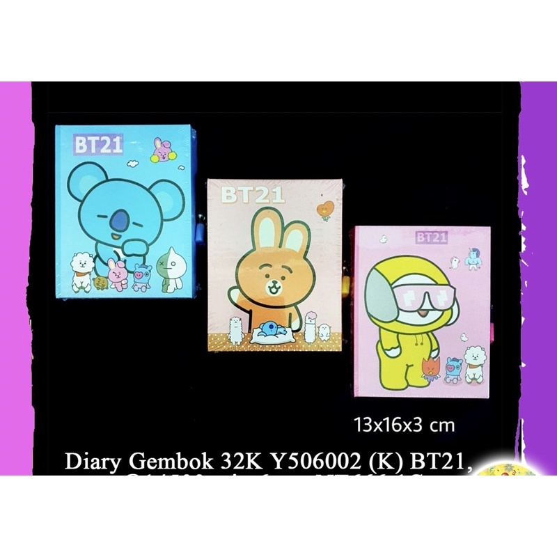 BUKU DIARY BTS / BT21 - BESAR CATATAN DIARY KUNCI GEMBOK BTS RED PINK BLUE / LOCK PERSONAL NOTEBOOK KUNCI TEBAL ARMY KPOP
