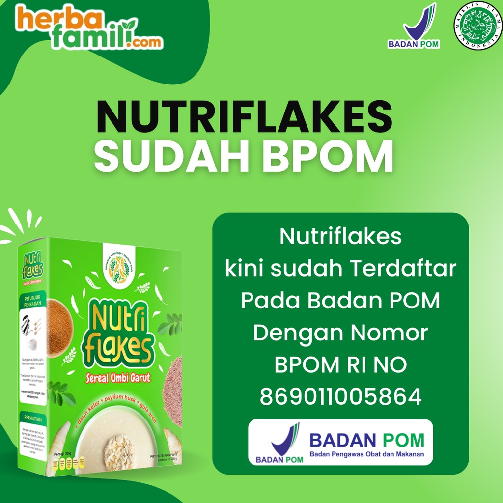 NUTRIFLAKES Sereal Cereal Ekstrak Daun Kelor Solusi Atasi Asam Lambung Maag Akut Diabetes Diet Tingkatkan Antibody Imunitas Tubuh 280 Gram