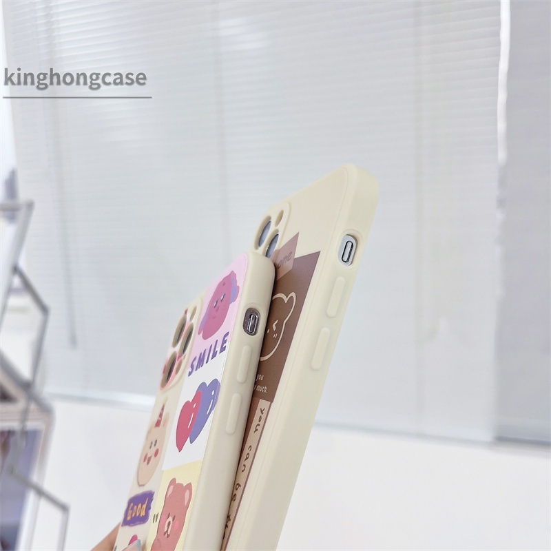 Case Samsung A03 J2 J7 Prime A02S A20 A72 A50S A10 A32 A52 A12 A51 A10S A50 A20S A30S A52S A30 M12 M10 M01S A54 A15 A16 A9 A5 Y12 Y20 A12 Ins Korean Cute Cartoon Bear Stone White Soft Tpu Case Phone Cover-3