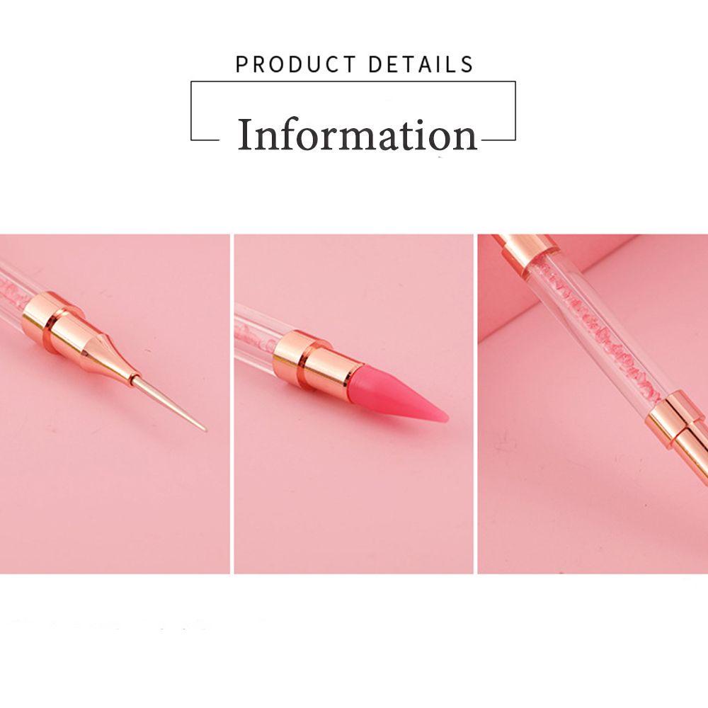 AUGUSTINA Agustina Berlian Imitasi Kuku Bor Pena DIY Ultra-Tipis Nail Art Dotting Hook Bunga Kepala Ganda Kristal Alat Manikur