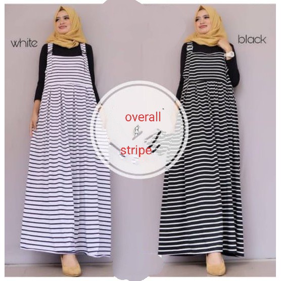 INV - OVERALL STRIPE / HITAM / PUTIH / BAHAN KAOS / GOOD QUALITY