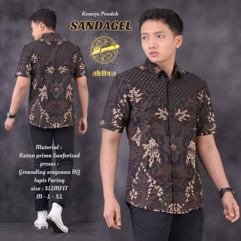 SANDAGEL Kemeja Batik Pria Lengan Pendek Katun Halus FULL FURING Alethea