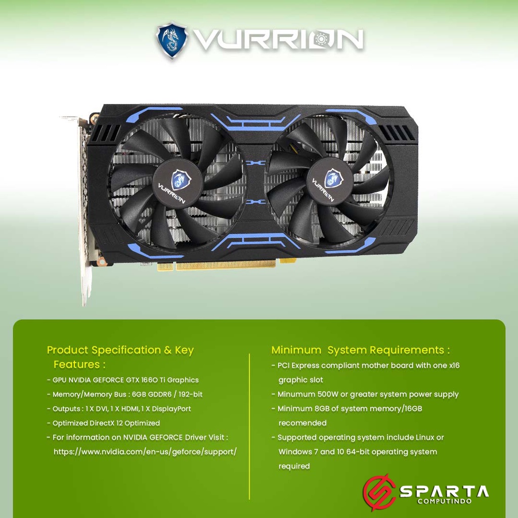 VGA Card Nvidia Geforce GTX 1660 TI 6GB GDDR6 Vurrion New Garansi Resmi