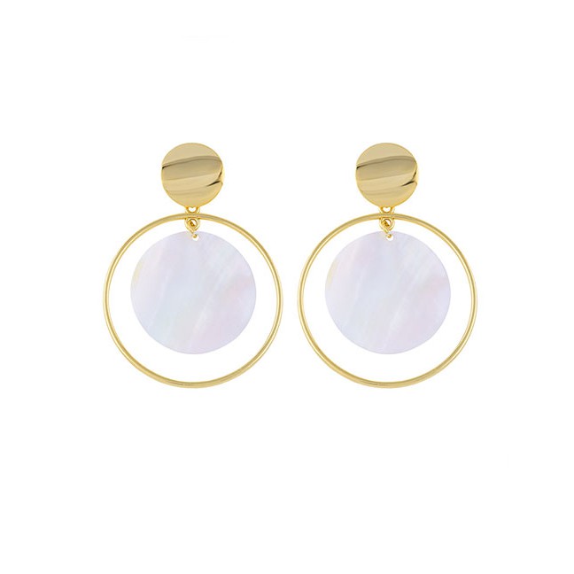 LRC Anting Tusuk Fashion Gold Natural Pearl Shell Large Round Earrings F58667