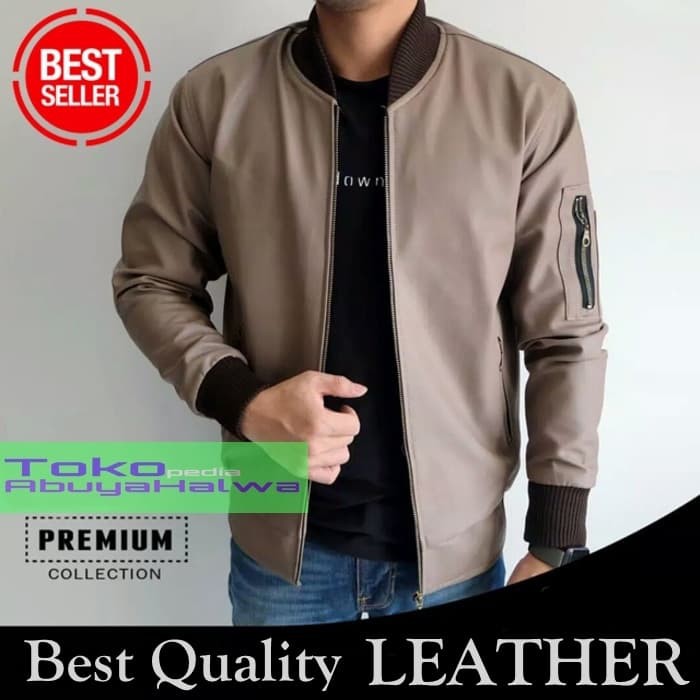 Jaket Bomber Casual Cowok Semi Kulit Murah