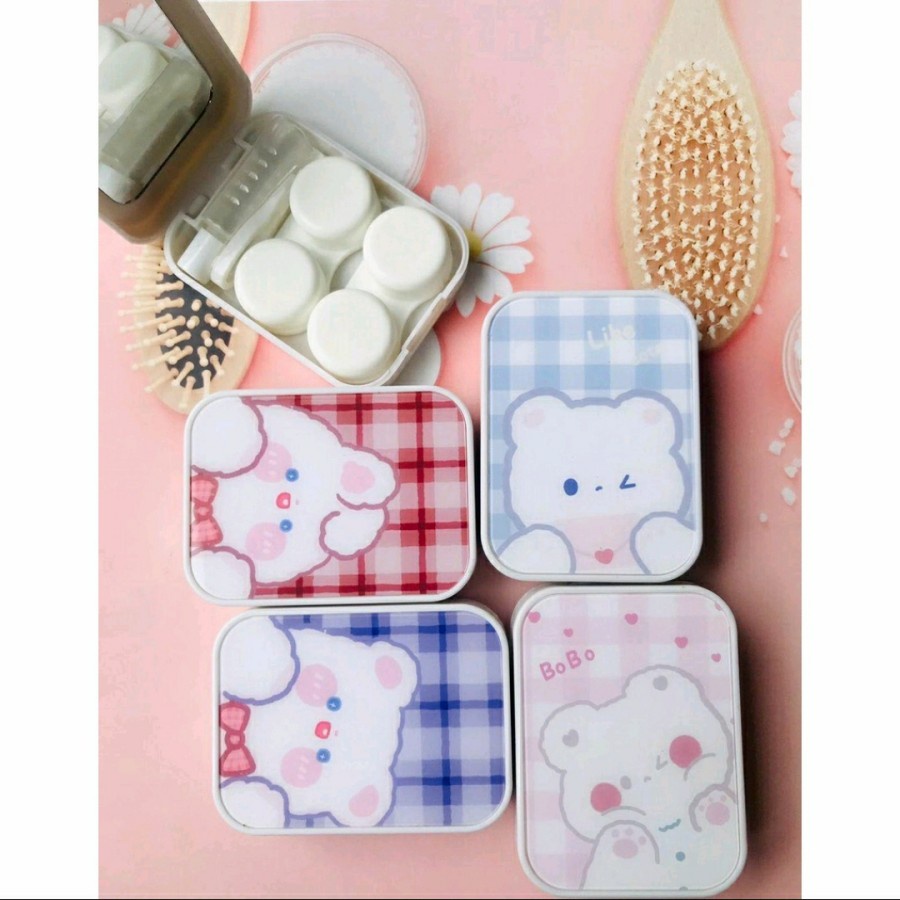 tempat softlens / softlens case smile bear 2 in one