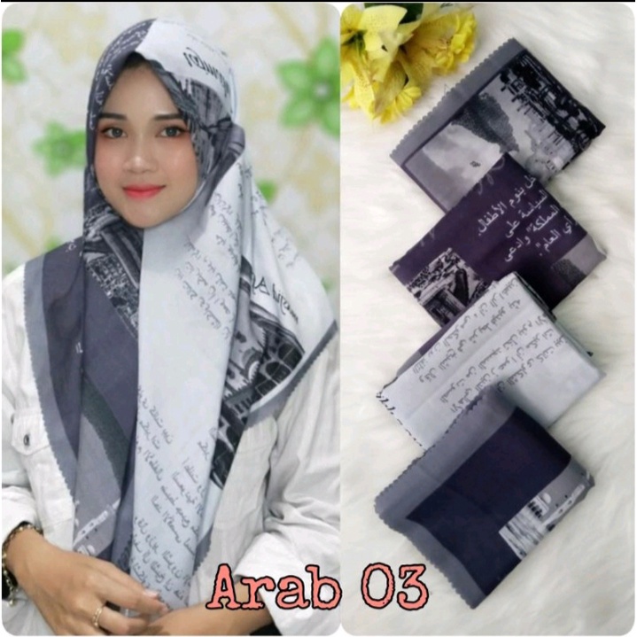 Hijab Segiempat Motif Koran arab / arabic premium / Kerudung voal best seller-ARAB 03