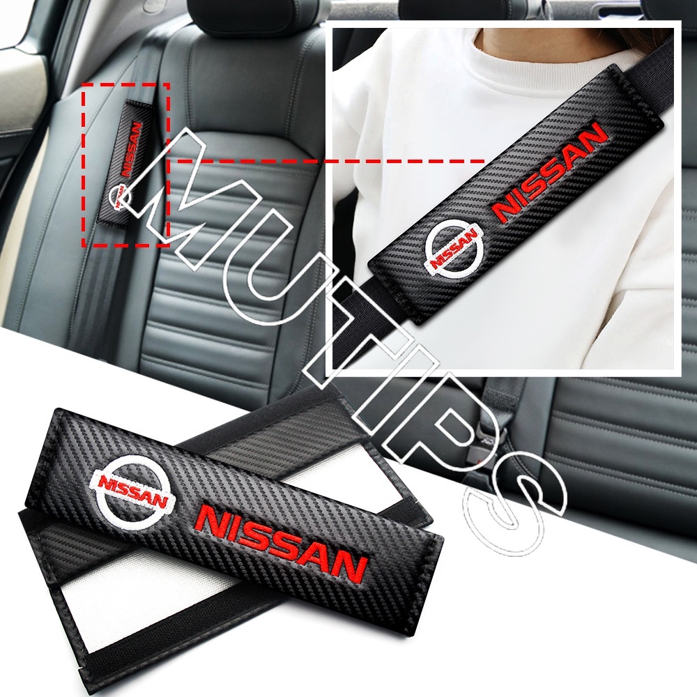 Nissan 2pcs Cover Sabuk Pengaman Mobil Bahan Carbon Fiber Untuk March Juke Skyline Terrano Gtr Livina Serena Xtrail t31 t30