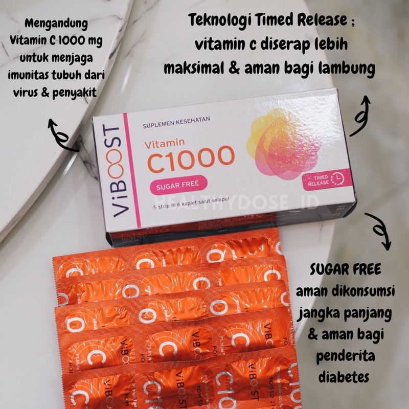 VIBOOST C1000 STRIP / VITAMIN C 1000mg ISI 6 KAPLET SUGAR FREE & TIMED RELEASE