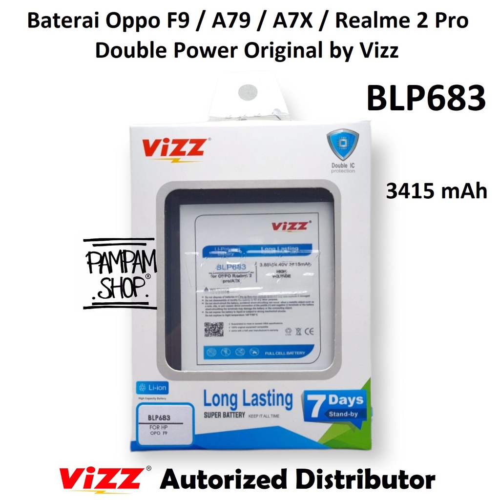 Baterai Vizz Double Power BLP683 Oppo F9 A79 A7X Realme 2 Pro Original Ori Batre Batrai Battery HP Handphone BLP 683