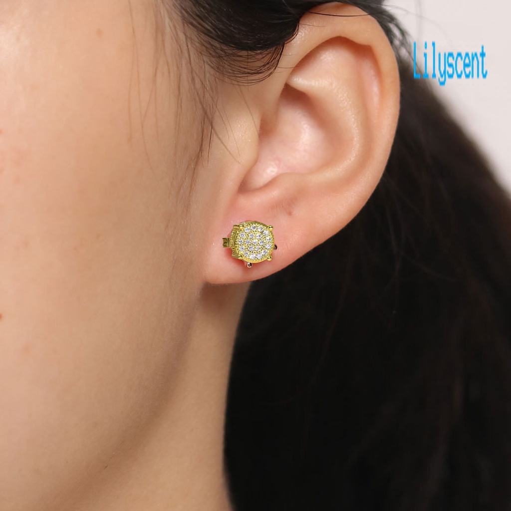 Ls 1 Pasang Anting Tusuk Wanita Desain Geometri Hias Cubic Zirconia Gaya Vintage Berkilau Untuk Pernikahan