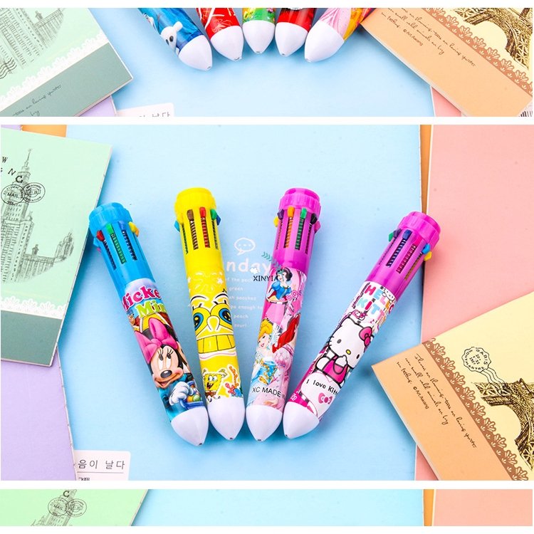 Pulpen Animasi Kartun 10-warna Ballpoint Alat Tulis Pelajar Hadiah