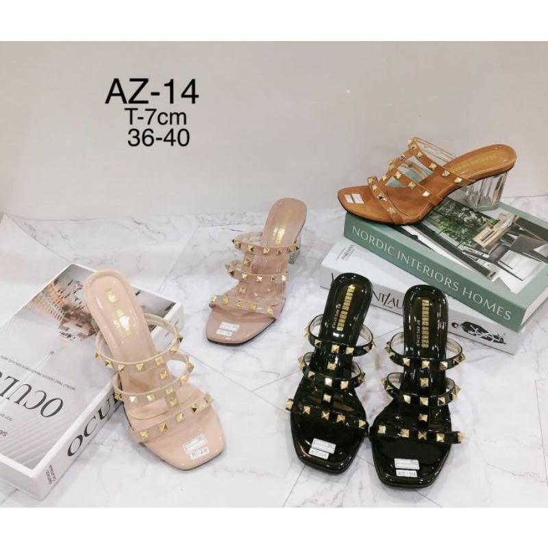 Heels wanita elegan Valentino hak kaca 7cm trendy kondangan