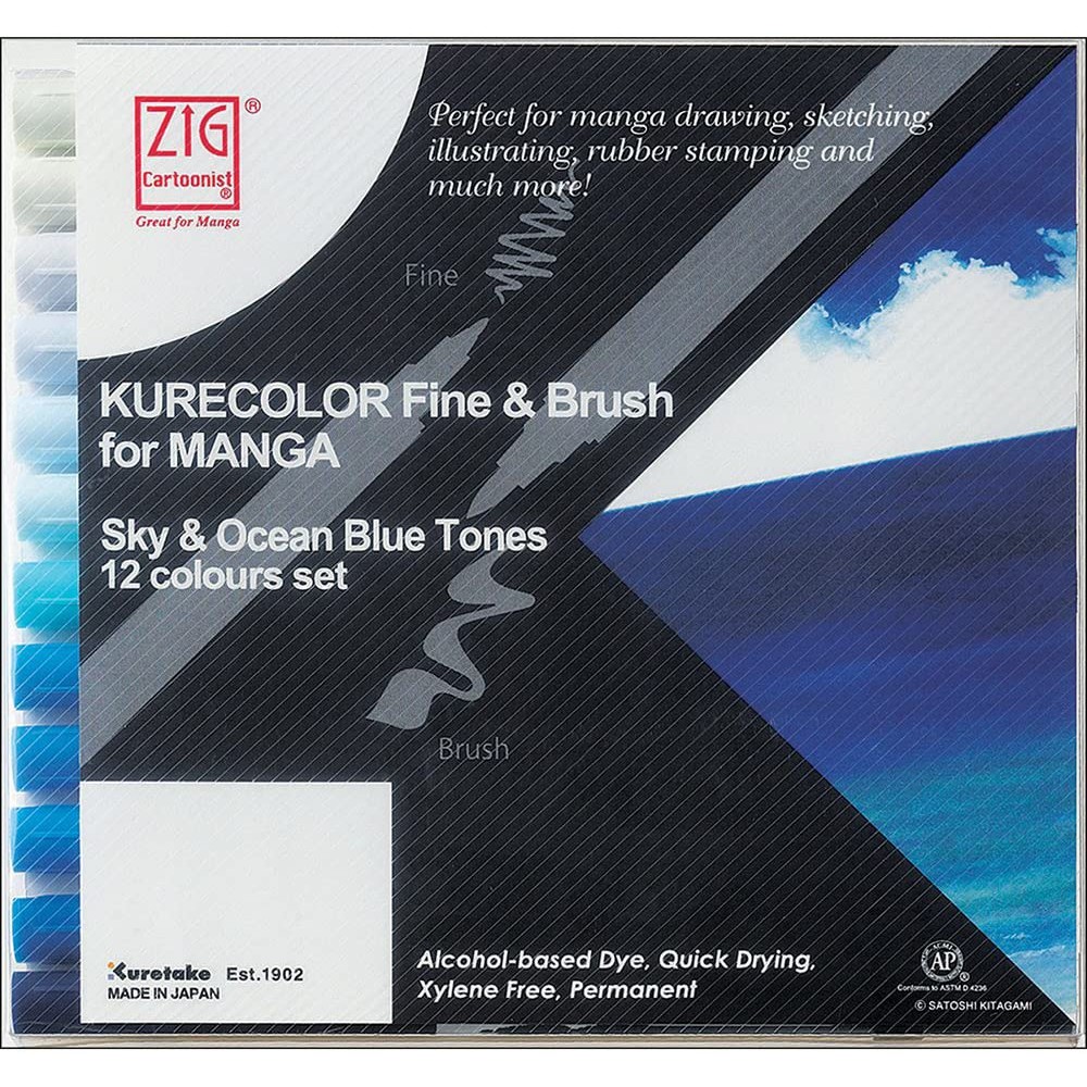 

ZIG KURETAKE KURECOLOR FINE & BRUSH MANGA 12 COLOURS SET SKY BLUE / ALCOHOL MARKER