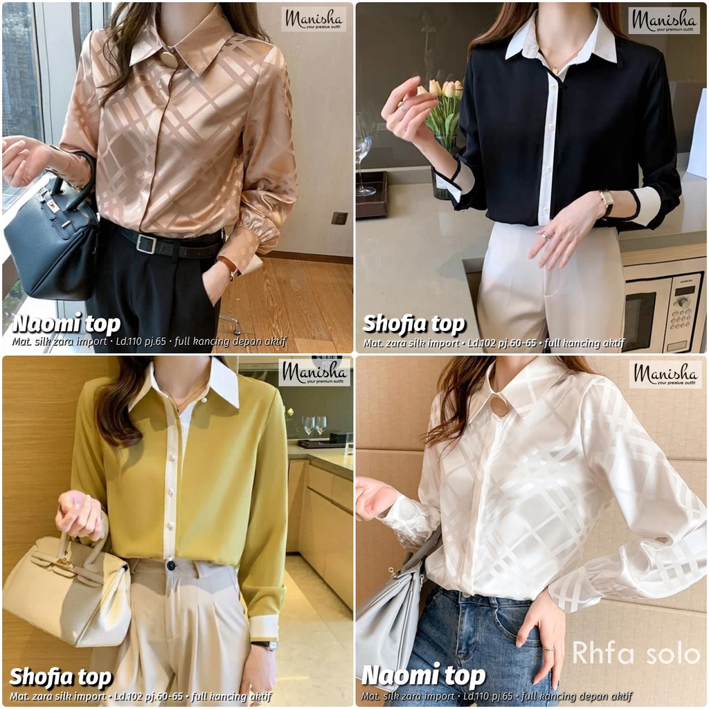 KEMEJA WANITA / 18.7 / NAOMI NORINE NUMA OBELIA OLIN PICASSO ROSE RENOA RUBIC SHYLLA STARLA VINDY WINA ZALIKA ZOYA/ ATASAN WANITA / ALLSIZE FIT M-XL / MANISHA