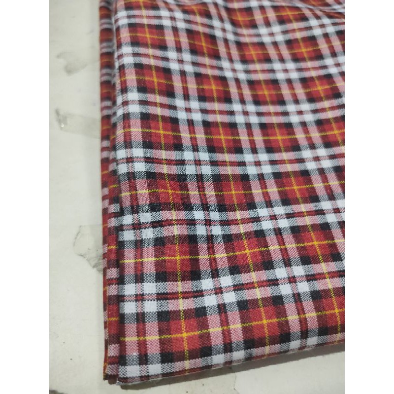 bahan kain kotak seragam merah yard gulungan eceran katun yarndyed yandet kemeja TC poli pe