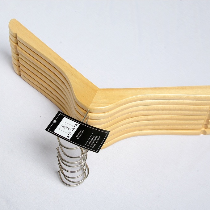 (12 PCS / 1 LUSIN) HANGER KAYU NATURAL KUALITAS PREMIUM / GANTUNGAN BAJU KAYU PREMIUM - DEWASA