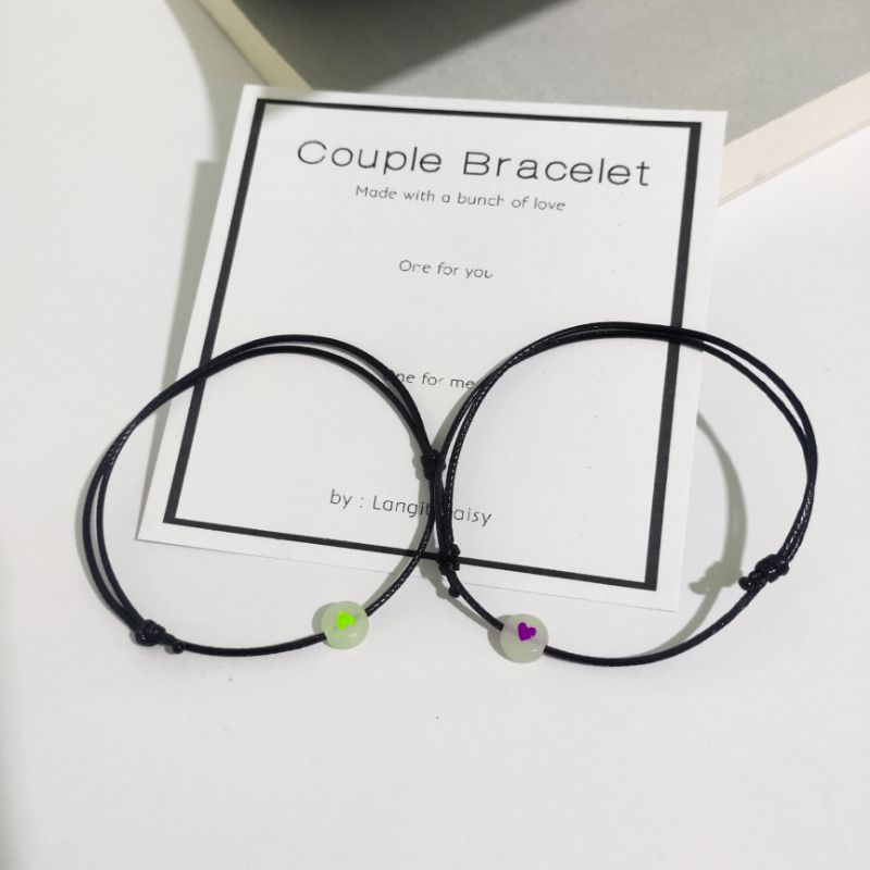 GLOW IN THE DARK Set Gelang Couple Unik  | Gelang Tali Pasangan Anti Air | Adjustable | Gelang Coupel