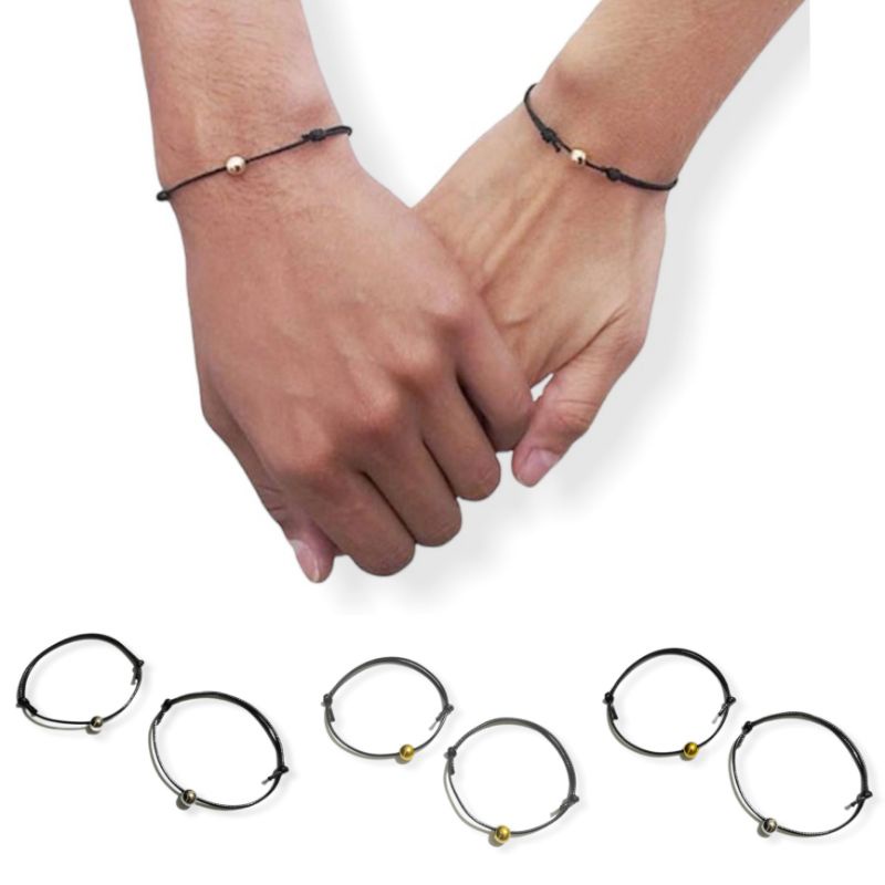 Sepasang (2 buah) Gelang Tali Metalic Beads Couple Bracelet Gelang Pasangan