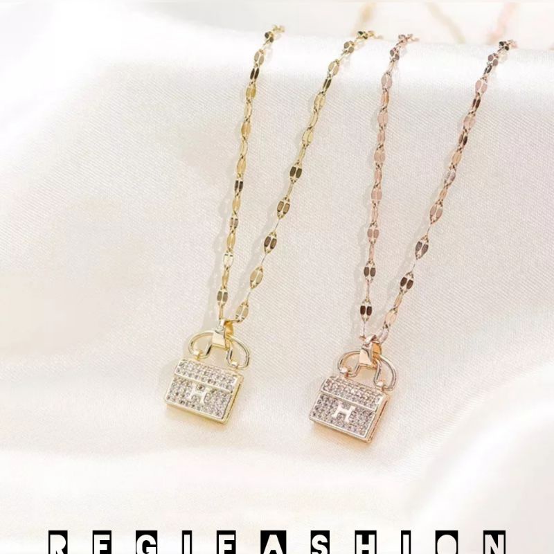 KALUNG TITANIUM LIONTIN TAS KEKINIAN ROSEGOLD/GOLD KALUNG TERBARU 2022 ANTI KARAT TIDAK LUNTUR {BAYAR DI TEMPAT}