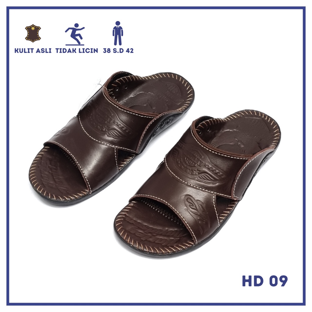 Sandal Pria Kulit Harley Davidson Selop Coklat Tua , Coklat Tan dan Coklat - HD 09 GB