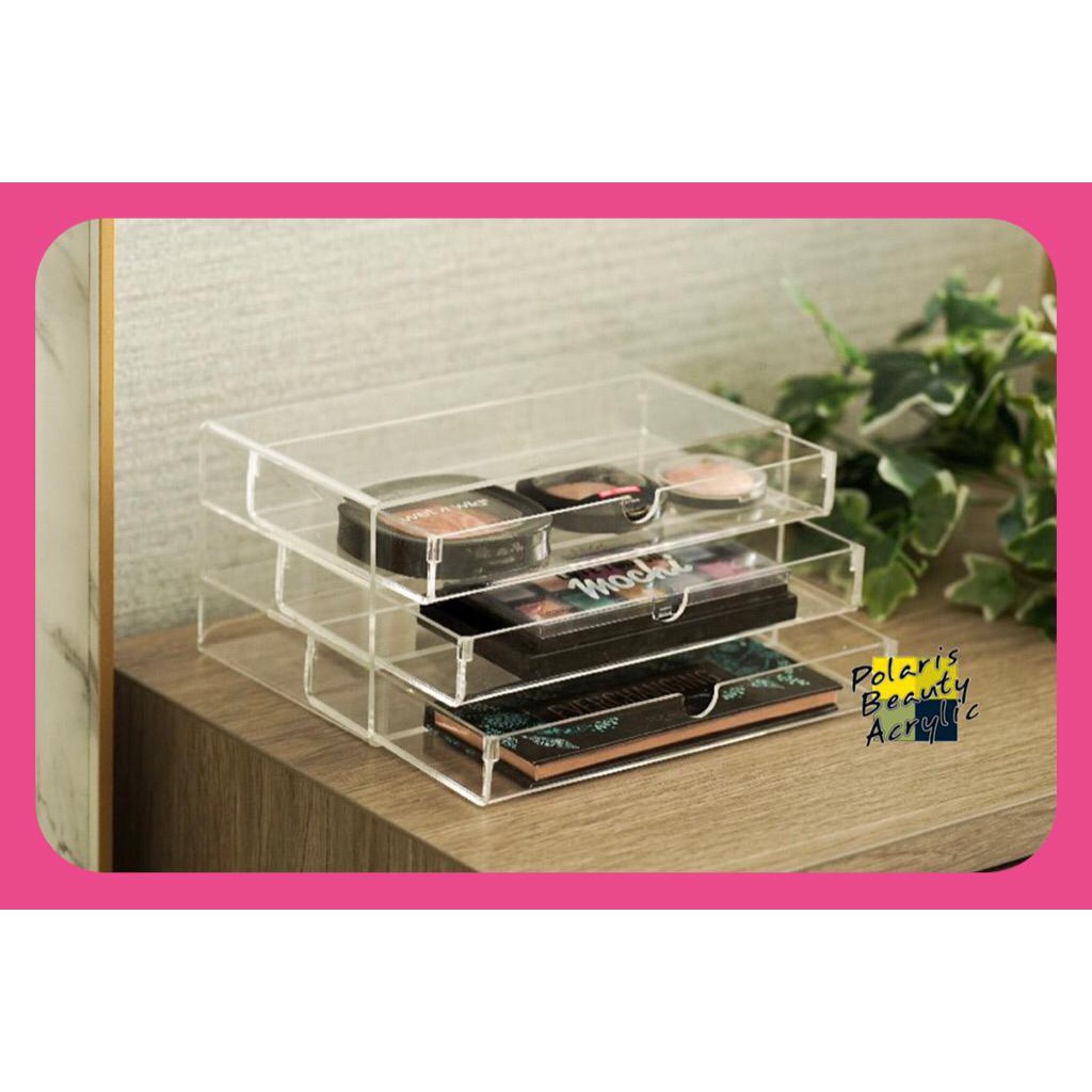 RAK KOSMETIK ACRYLIC-TEMPAT MAKEUP AKRILIK-BEAUTY CASE AKRILIK-3DRAWER